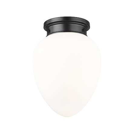 Z-Lite Gideon Flush Mount, 1-Light, 10 In.W x 13.5 In.H, Matte Black/Etched Opal 1945F9-MB